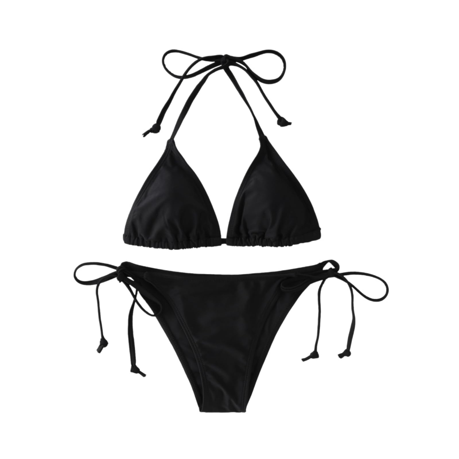 Bikini Donna Donne String Set Triangolo Due Pezzi Costume da Bagno per La Spiaggia-Black-s