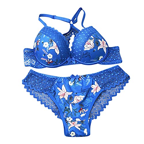 Sport Bras for Women, Sexy Underwear for Women Sexy Embroidery Lace Extreme Padded Push Up Underwear Bra Set Bra Sets Sexy Sports Bras for Women Blue