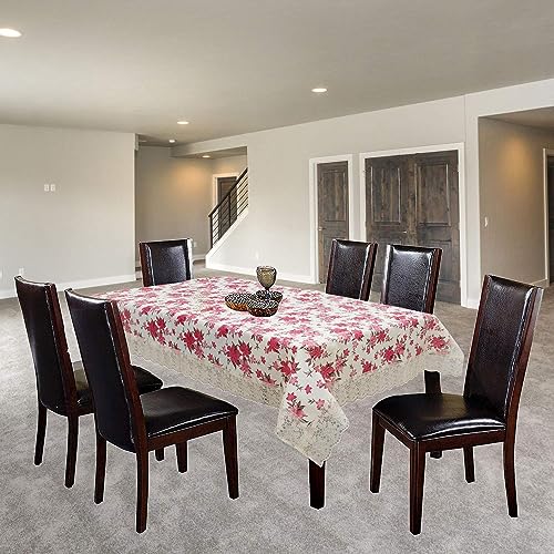Image of Kuber Industries Floral Print Table Cloth 6 Seater|Waterproof Dining Table Cover 6 Seater|Table Protector for Indoor & Outdoor 90x60 (Cream & Pink)