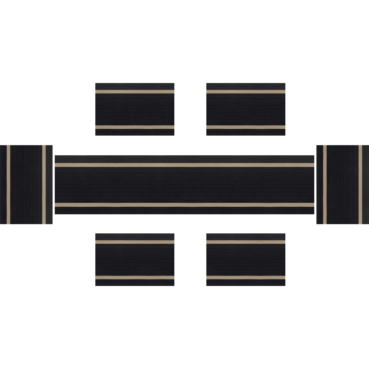 PIGCHCY Luxurious Placemats and Table Runner Set, Stylish Durable Placemats Set of 6 for Home Wedding Hotel Decoration (Black)