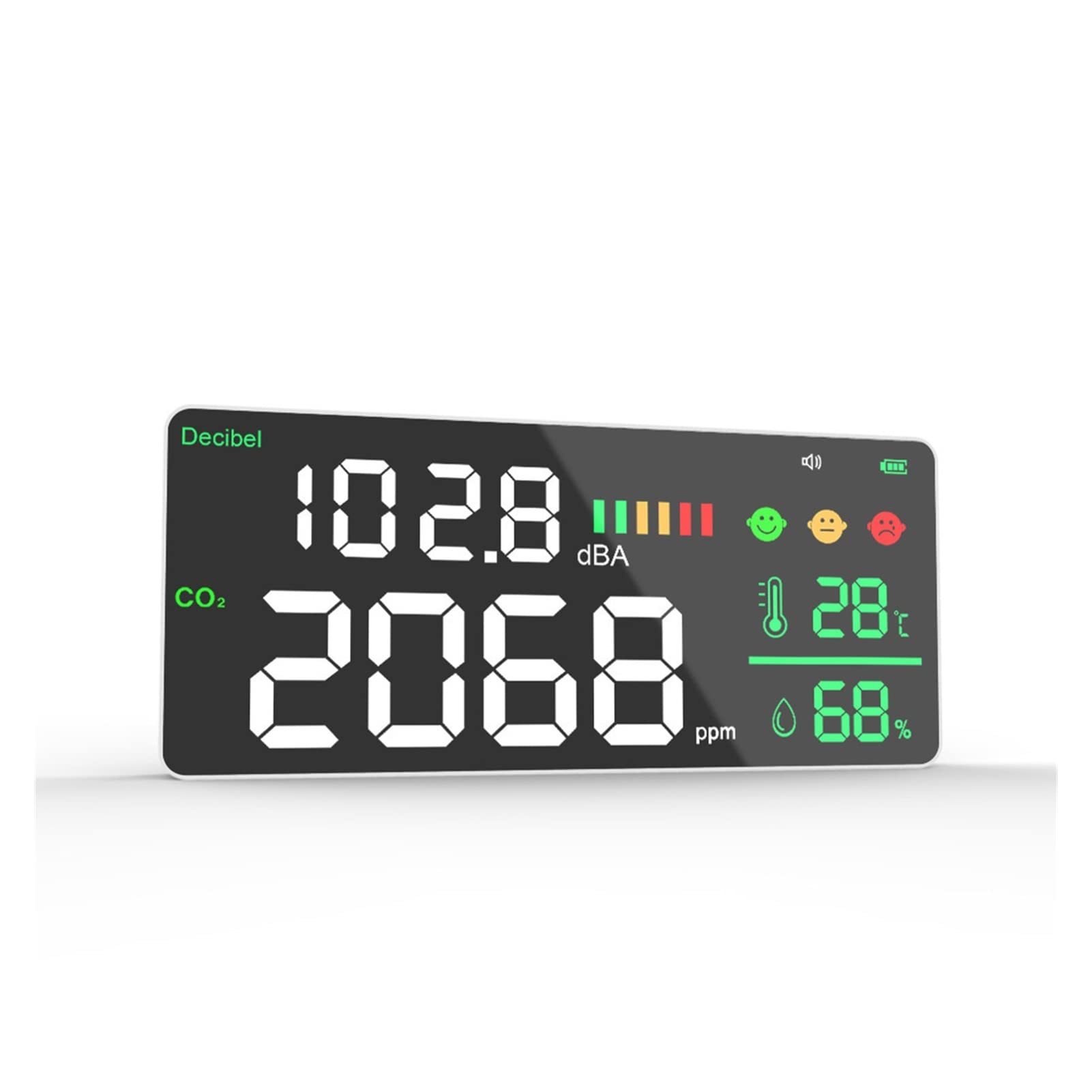 Detektor jakości powietrza, Naścienny Cyfrowy Decibel Meter dwutlenek węgla Miernik temperatury i wilgotności Miernik do wykrywania dwutlenku węgla CO2 dla domu, biura, szkoły