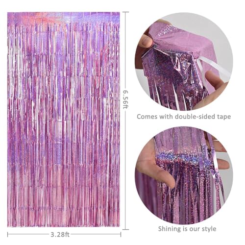 Image of TONIFUL 3Pcs Laser Light Pink Door Streamers,Laser Pink Photo Booth Backdrop Metallic Streamers Pink Foil Fringe Curtains for Birthday,Christmas,New Year,Bachelorette,Grad Party(9.9ft x 6.6ft)