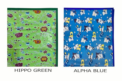 Image of EcoSoft Plastic Sheet,PVC Sheet for Kids,Rubber Sheet for Babies,Bed Wetting Protector(90 x 135 cm) (Blue Alphabet & Green Hippo)