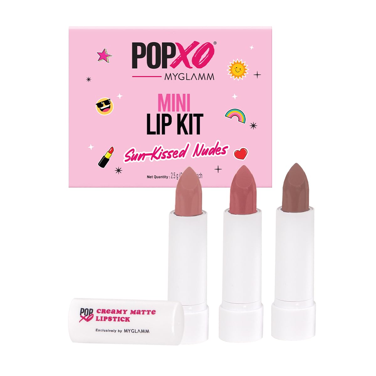 Myglamm Popxo Mini Lipstick Combo Set Sun-kissed Nudes (Set of 3) | Long Lasting, Matte Finish, One Swipe Pigmentation, Nude Mini Bullet Lipsticks With Shea Butter, Olive Oil & Vitamin E| 2.5g each