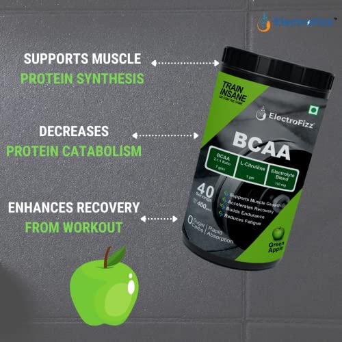 Image of BCAA 7Gms (2:1:1 formula) with Citrulline & Electrolyte Blend for Muscle Recovery & Endurance - Pre /Post Workout & Intra Workout (Green Apple)- 40 servings