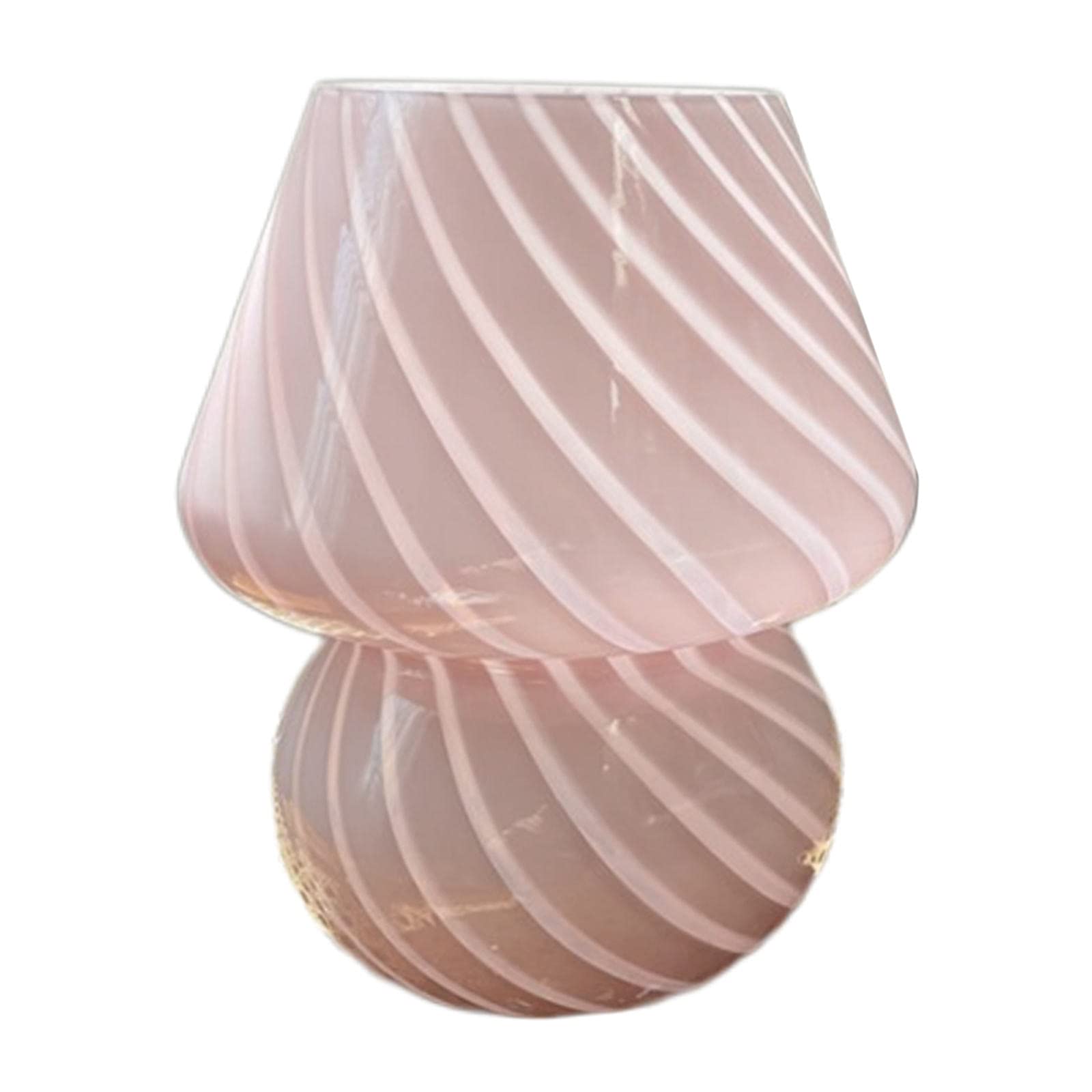 Fenteer Hand Blown Stripped Glass Swirl Shape Table Lamp Decorative LED Night Light for Bedroom Nightstand, Living Room Decor Table Centerpiece Lamps, Pink