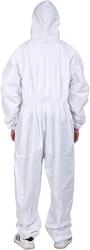 Miniatura 2 de Cleaing Paquete de 3 trajes de pintura desechables SMS, trajes para materiales peligrosos, overoles con capucha y muñecas elásticas, tamaño mediano