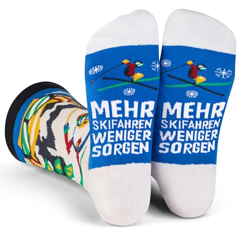 Lavley Mehr Skifahren Weniger Sorgen Ski Socken Lustiges Geschenk für Männer und Frauen