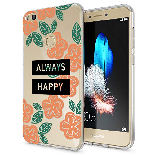 NALIA Custodia compatibile con Huawei P8 Lite 2017, Cover Protezione Silicone Trasparente Sottile Case, Gomma Morbido Ultra-Slim Protettiva Telefono Bumper Guscio, Designs:Always Happy