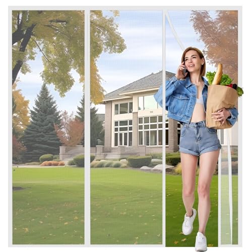 Cortina Antimoscas de Malla Antimosquitos 245x200cm Blanco Pantalla Mosquitera para Ventana sin Taladrar para Sala de Estar Balcón Patio