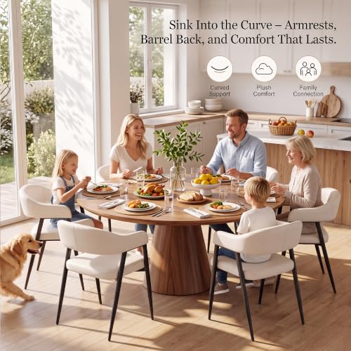 Image of HNY Modern Dining Chairs with Arms Set of 6, Beige Faux Leather Armchairs