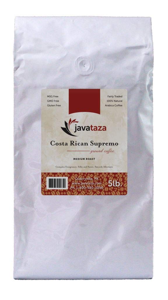 Costa Rican Supremo Ground Coffee 5lb. - Fairly Traded, Naturally Shade Grown