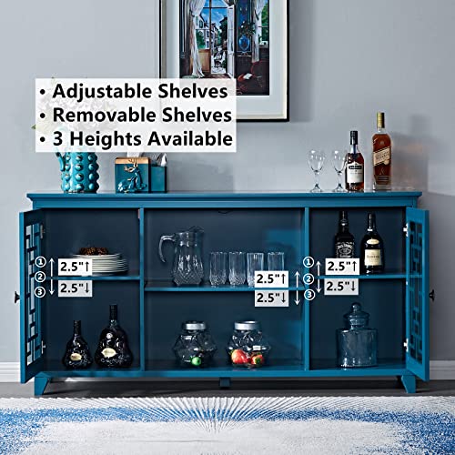 Iine'a 60 Inch Buffet Cabinet With Storage, Sideboard Buffet Cabinet, Accent Storage Cabinet, Buffet Table With 2 Doors And Adjustable Shelf For Entryway Kitchen Dining Room Living Room, Blue #TOP3