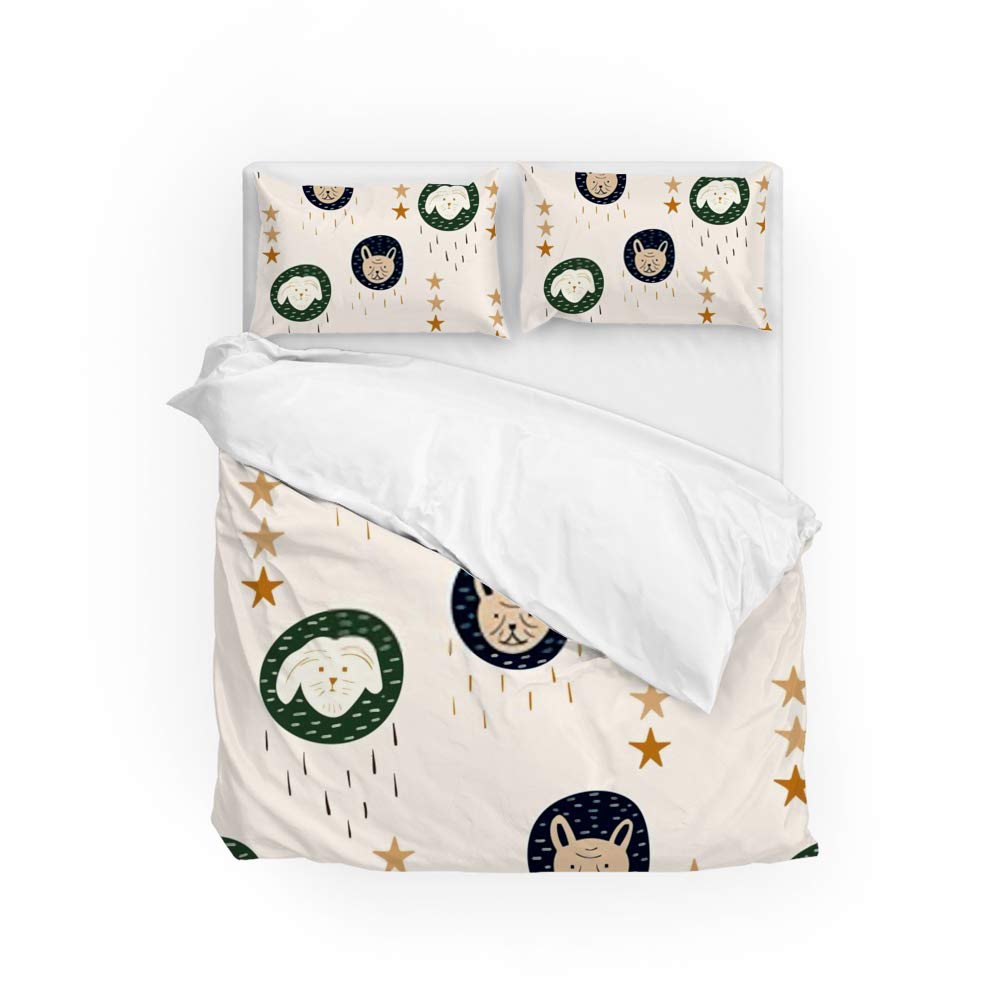 Housse de couette motif tête de chien anti-plis en polyester pour un lit facile à border