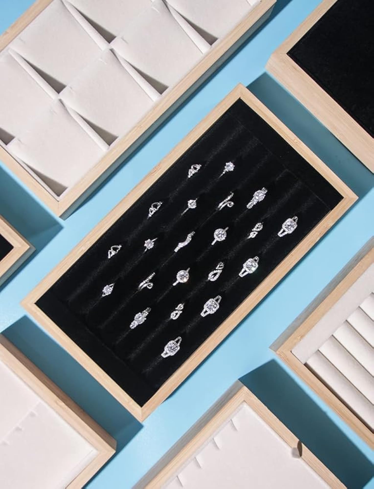 Bamboo Ring Organizer Holder for Jewellery Storage Display