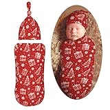 Red Christmas Swaddle Blanket with Beanie Hat Set Newborn Swaddle Wrap Soft Baby Receiving Blankets Baby Swaddle Sleep Sack for Baby Boys and Girls