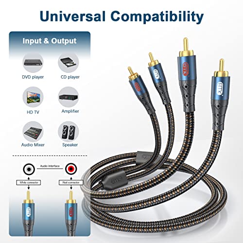 Image of RCA Cable Subwoofer Cable 2RCA Male to 2RCA Male Stereo Audio Cable RCA Splitter 24K Gold-Plated Nylon Braided Double Shielded Digital Analogue Supports Amplifiers,Home Theater,Hi-Fi System(3.3ft /1m)