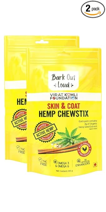 Bark Out Loud by Vivaldis Hemp Chewstix. Fresh Chicken Treats Packed Omega 3 Fatty Acids, & Vitamin E for Healthy Skin & Coat Dogs & Cats. Pack of 2