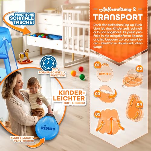 KIDUKU® Kinderspielzelt + 100 Bälle + Tasche Spielhaus Bällebad Schloss für drinnen und draußen (Blau)