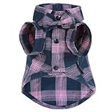 Plaid Dog Shirt,Gentle Soft Casual Pet Shirt Clothes, Dog Cotton Shirt with Bow Tie for Wedding,Christmas Costumes (Pink&Blue, Medium)