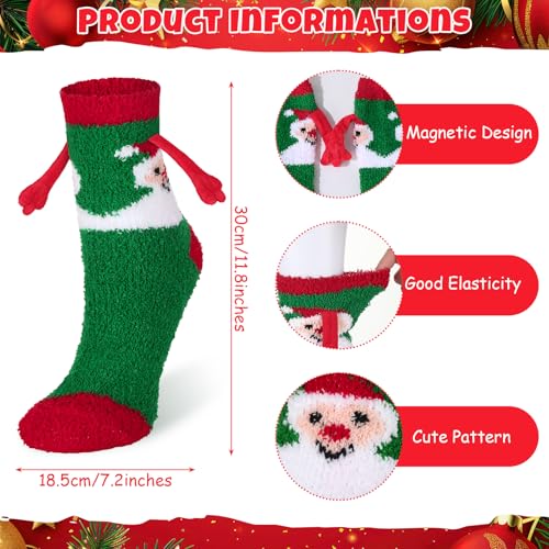 4 Pairs Christmas Holding Hands Fuzzy Socks for Men Women Magnetic Hand in Hand Christmas Socks 3D Couple Magnetic Hand Socks Mid Tube Sock Novelty Fluffy Funny Xmas Gifts for Couples Friends New Year2