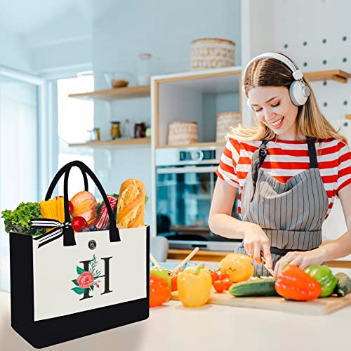 Image of Initial Canvas Tote Bag, Monogrammed Tote Bags Suitable for Mother's Day Wedding Beach