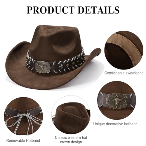 Image of Cowboy Hat for Men Women Suede Western Leather Cowgirl Hats Uniex Hat