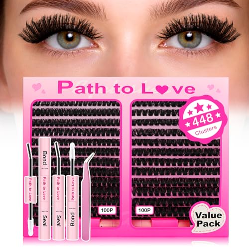 Kit cils en grappe 448 pcs extensions 9-16mm 100D avec accessoires