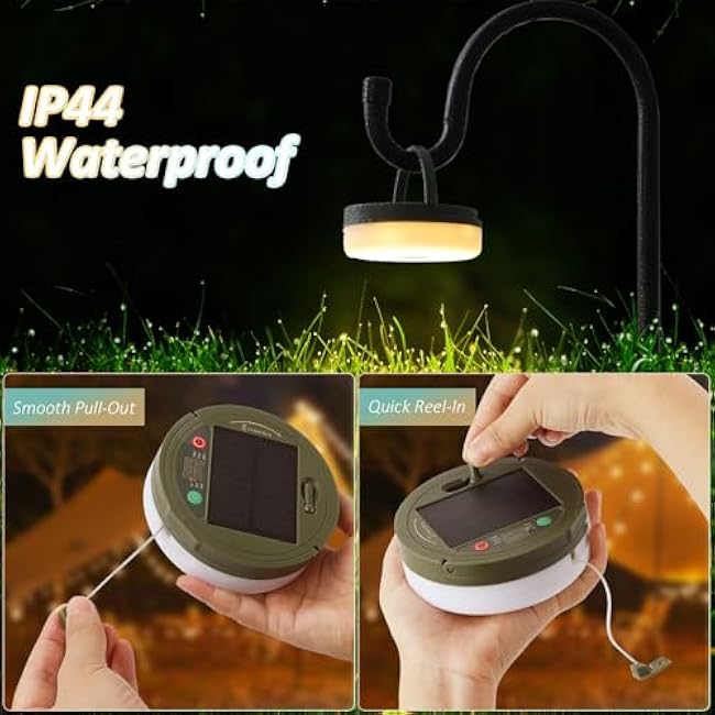 Camping String Lights, 32.8Ft Solar Camping Lights, Portable Waterproof Camp Lamp with 13 Lighting Modes, Hanging Rechargeable Tent Lantern for Outdoor, Indoor, Hiking, Yard, Party Decor