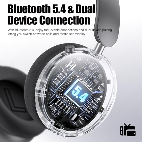 Wentronic Y06 Noise Cancelling Headphones,58H Playtime and 5 EQ Music Modes Wireless Over Ear Bluetooth Headphones with Microphone,Lossless Audio,Multipoint Connection,Foldable,Lightweight,Space Grey - Image 5