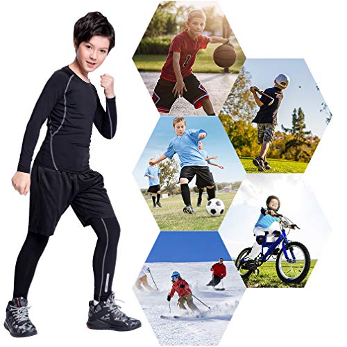 Image of 2 /3 /4 Pcs Boys Girls Base Layer Athletic Compression Leggings and Shirts Thermal Underwear Set Running Pants Tights