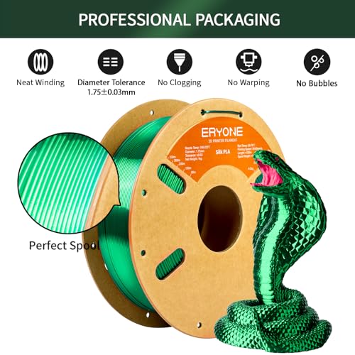 Image of ERYONE Silk PLA Filament for 3D Printer, 1.75mm + /- 0.03mm, 1kg (2.1LBS) /Spool, Silk Green