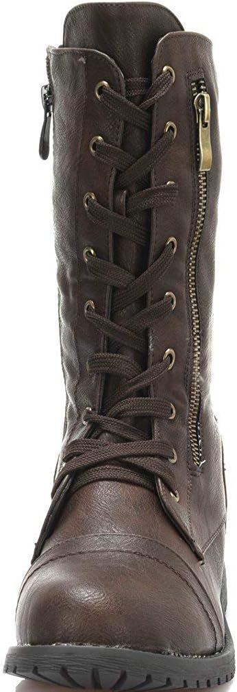 DREAM PAIRS Women's Ankle Bootie Winter Lace up Mid Calf Military Combat Boots Terran-brown 8.5