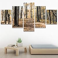 SIGNWIN 5 Panel Canvas Wall Art Dramatic Forest Landscape Living Room Orange Photography Rustic for Home Decorations Ready to Hang - 60