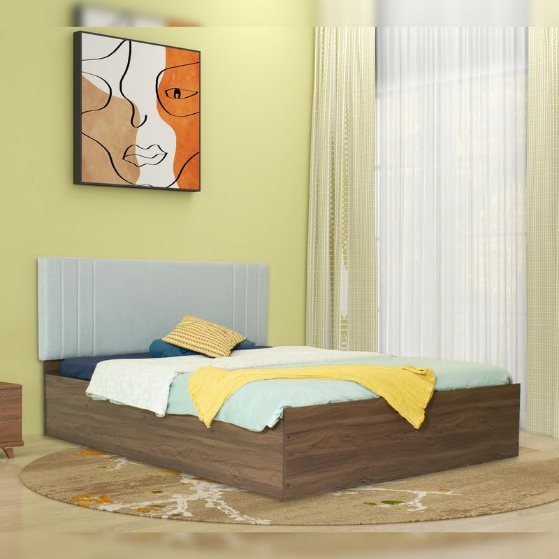 Image of Amazon Brand - Solimo Bed | 1 Year Warranty | Double Bed, Queen Size, Ananda Premium Upholstery, Comfortable Seating Height Bed, Non-Woven Base & 3mm MDF, Walnut Colour (Melamine Finish)