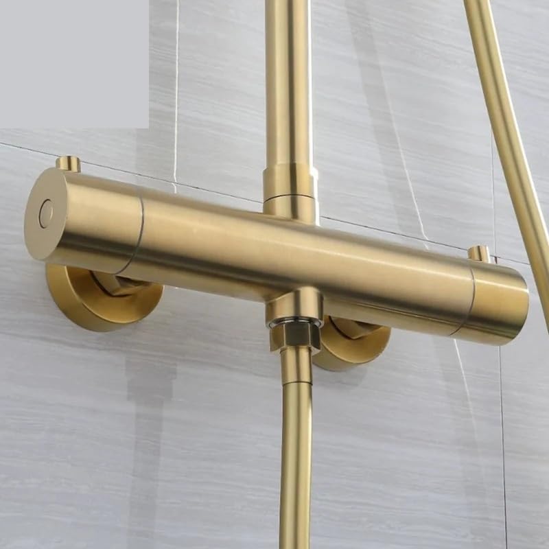 VELORE 10" Thermostatic Rainfall Shower Kit Brushed Gold Stainless Steel Bathroom Fixture(Black set)