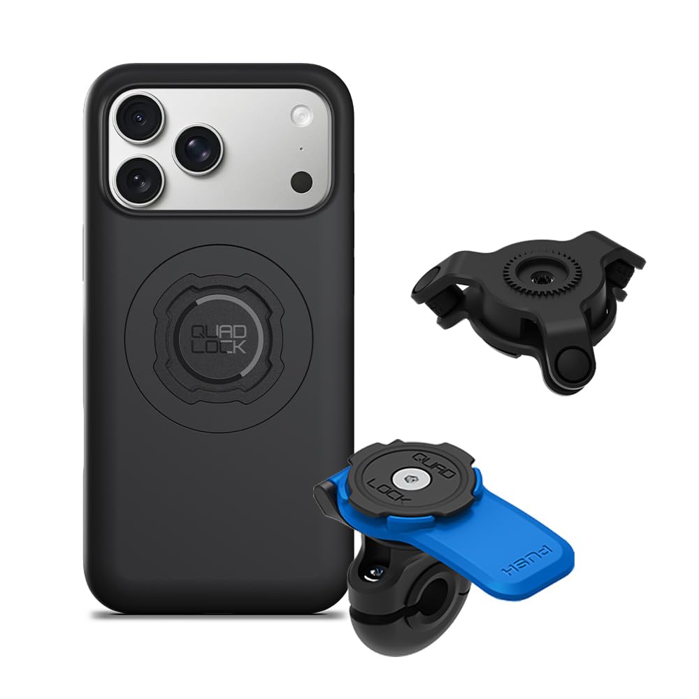 Quad Lock Mirror Motorcycle Phone Mount with Vibration Dampener and MAG Phone Case for iPhone 17 Pro Max