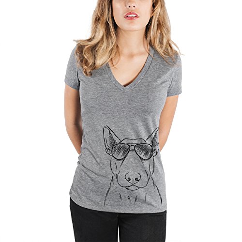 Inkopious Jett The Bull Terrier Women's Triblend Slim Fit T-Shirt V-Neck Large Grey