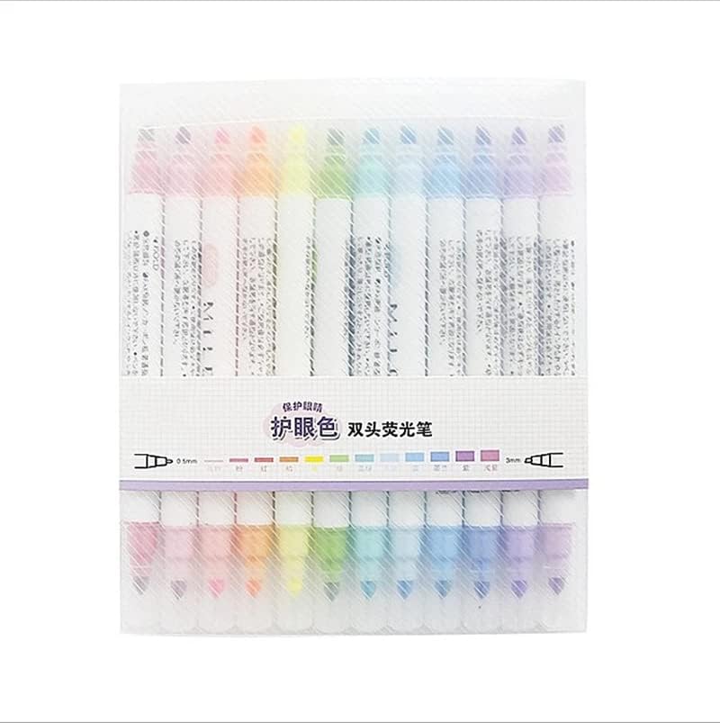 CHAN&SIJIA 12 unidscaja de cuidado de los ojos de doble cabeza resaltadores marcadores de arte rotulador rotuladores pastel acuarela fluorescente