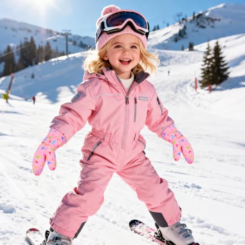 Stadupimry Waterproof Toddler Mittens, Kids Winter Warm Ski Snow Gloves Baby Mitten for 1-4 Years Old (Pink, 2-4 Years)