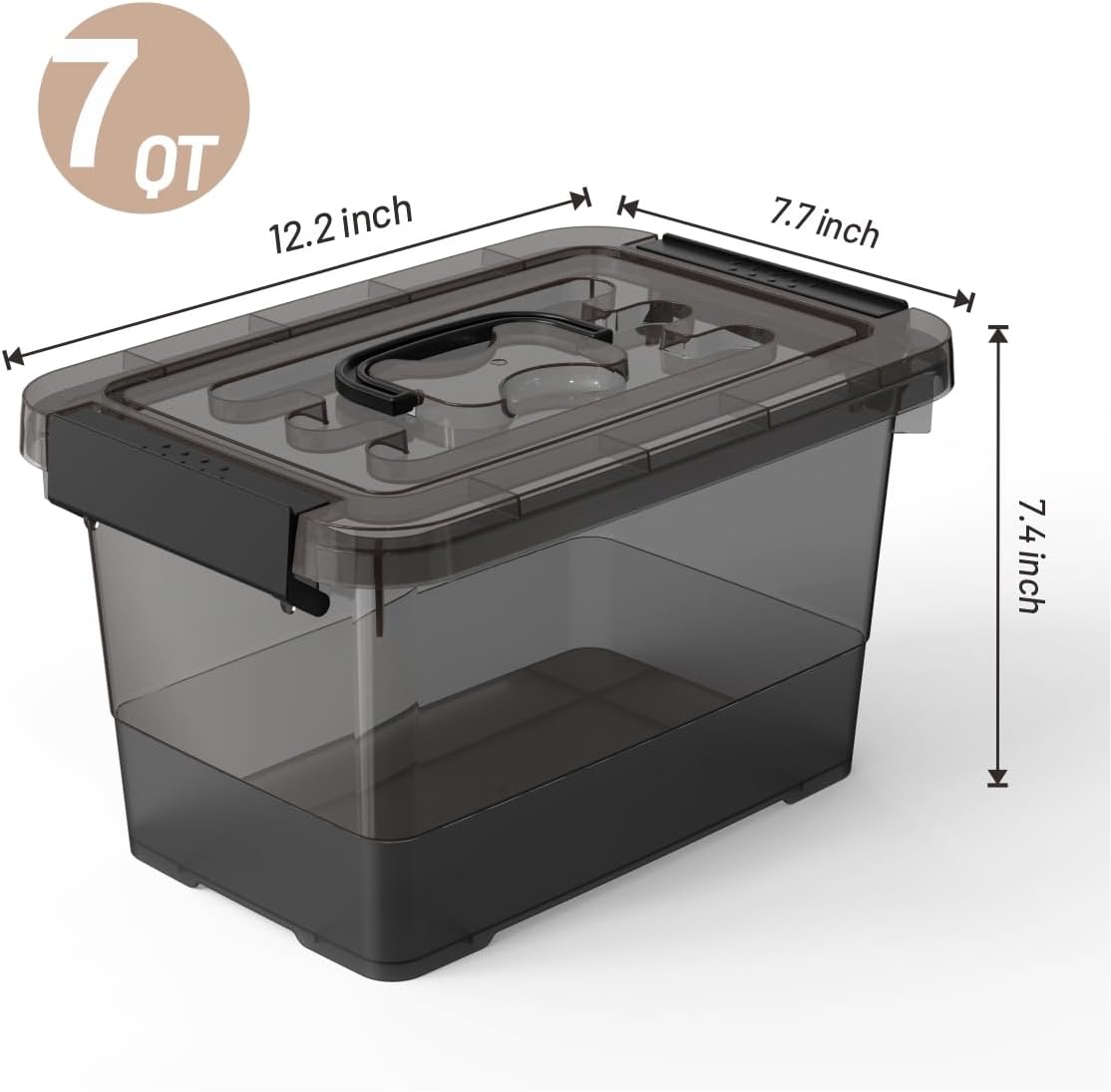 7-Quart Plastic Storage Bins with Lids 5-Pack Storage Organizer, Stackable Storage Box with Buckle Lids and Handle, Clear Black