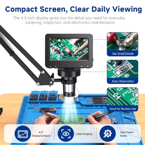 Image of 4.3 Inch Digital Soldering Microscope with C-Clamp