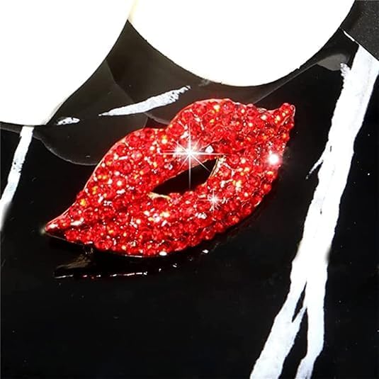Red Lips Rhinestone Brooch Pin Women Red Lips Full Rhinestone Brooch Pin Creative Sexy Crystal Shining Mouth Brooch Party Wedding Jewelry Accessories Gift Brooches and Pins Jewelry - Image 2