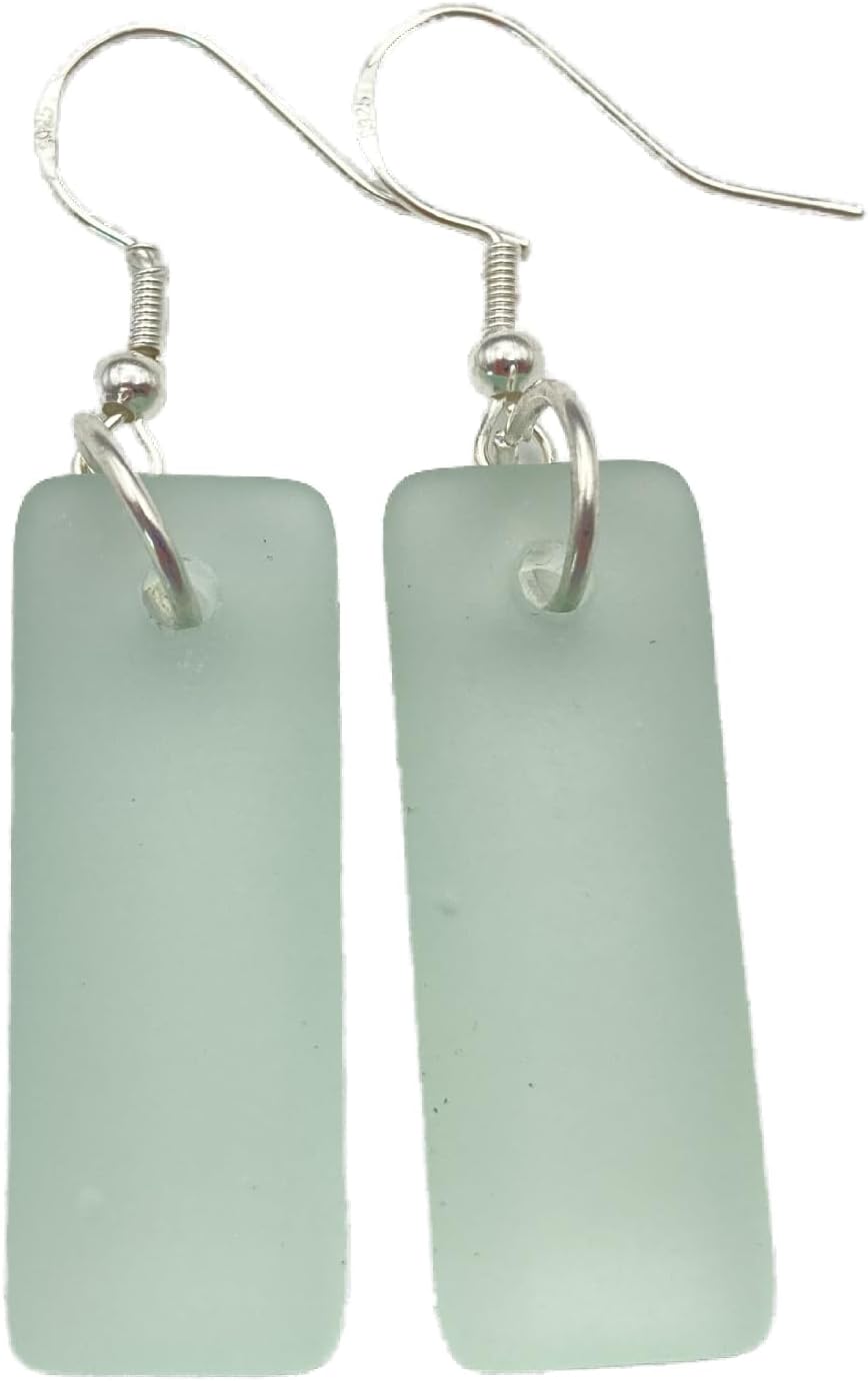 Handmade in Hawaii, Minimalist design, Rectangle Sea Glass Earrings, (Hawaii Gift Wrapped, Customizable Gift Message)