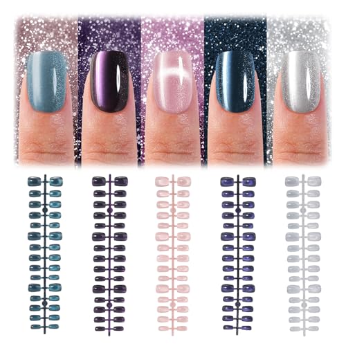 AstraGlam 3D Cat Eye Press On Nails with 15 Different Sizes, Stick on Nails with Soft Gel in Five Colors, Ideal for Nail Salons and DIY