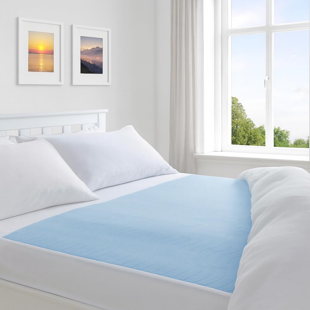 COMFORTNIGHTS Deluxe Washable Reusable Incontinence Pad/Waterproof Mattress Protector with Tucks (Blue), Double Bed