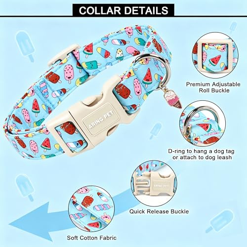 Image of ARING PET Summer Dog Collar, Cute Blue Ice Cream Doggy Collars for Puppy Small Medium Large Boy Girl Dogs Pet, for Daily Photos Outdoor Beach Walking Hiking Picnic, S