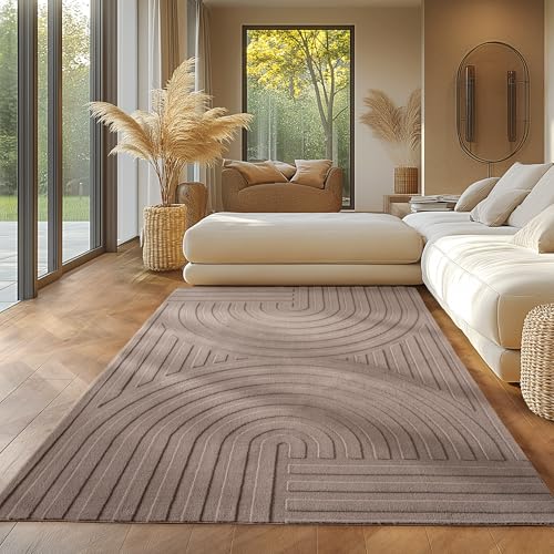 SIMPEX, Tappeto Boho Scandinavo Monocromatico Beige 160x230 cm, Tappeto Decorativo, Morbido e Facile da Pulire, Effetto 3D, Tappeto per Soggiorno e Camera da Letto, Tappeto Lavabile Grande