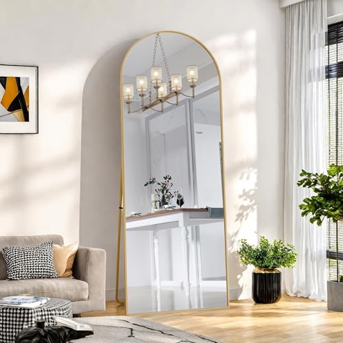 Yeutre Miroir sur Pied 162 x 53 cm Miroirs Pleine Longueur Arqué avec Cadre en Métal Miroir Intégral Miroirs incliné ou Suspendu pour Salon, Chambre,...