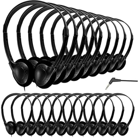 Wensdo 50 Pack Classroom Headphones Bulk for School Kids Students, Wholeslae Wired Durable Earphones Class Set for Children Toddler Teens Boys Girls and Adult (HY857,50 Black) Cover